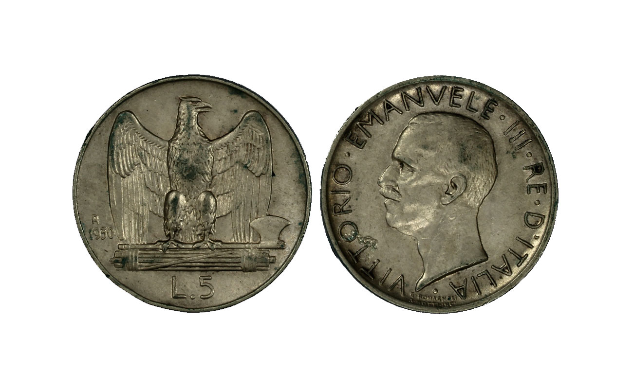 "Aquilotto" - Re Vittorio Emanuele III - 5 lire gr. 5,00 in ag. 835/°°°