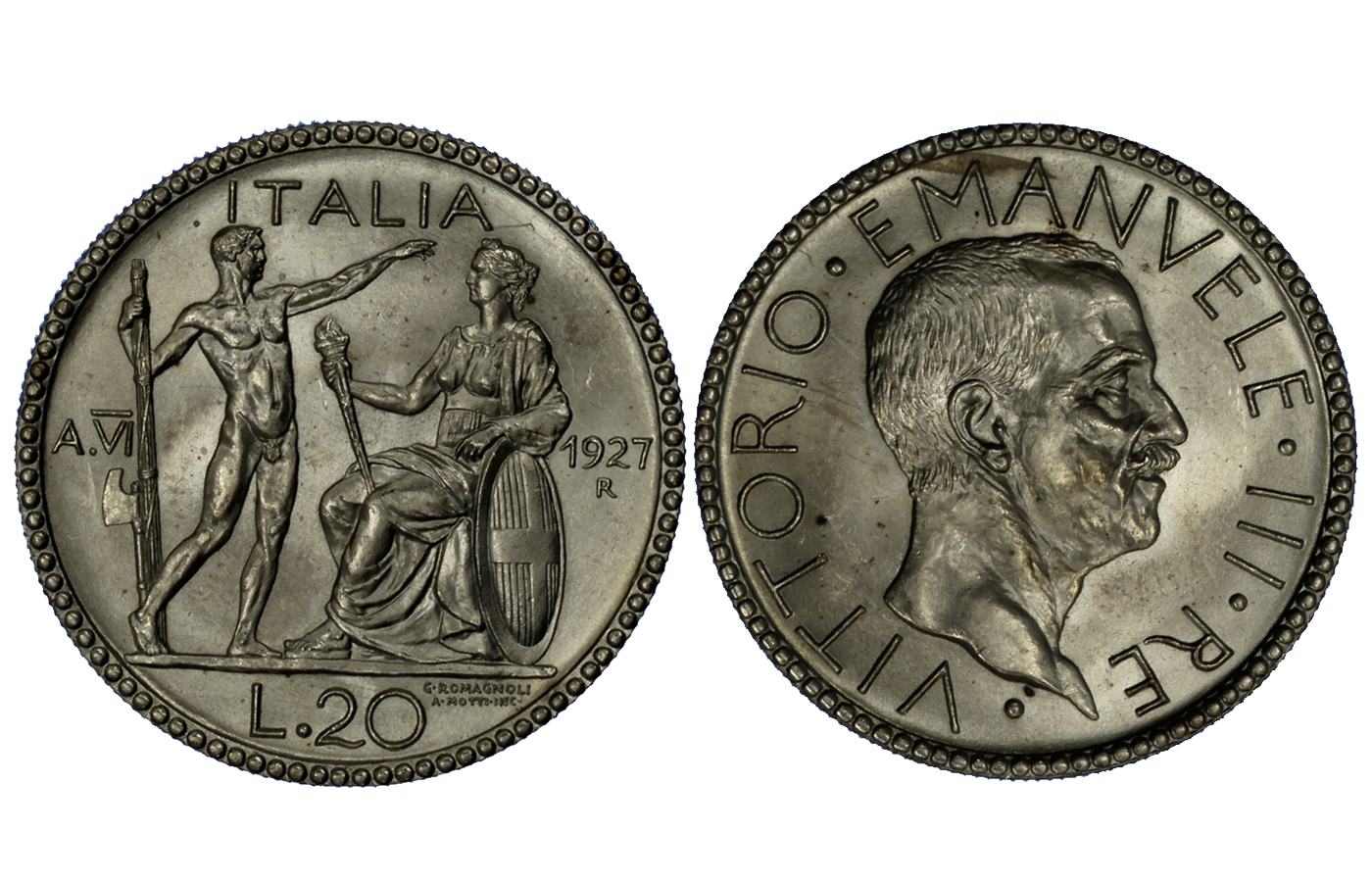 20 lire in argento Littore (anno VI) zecca di Roma
