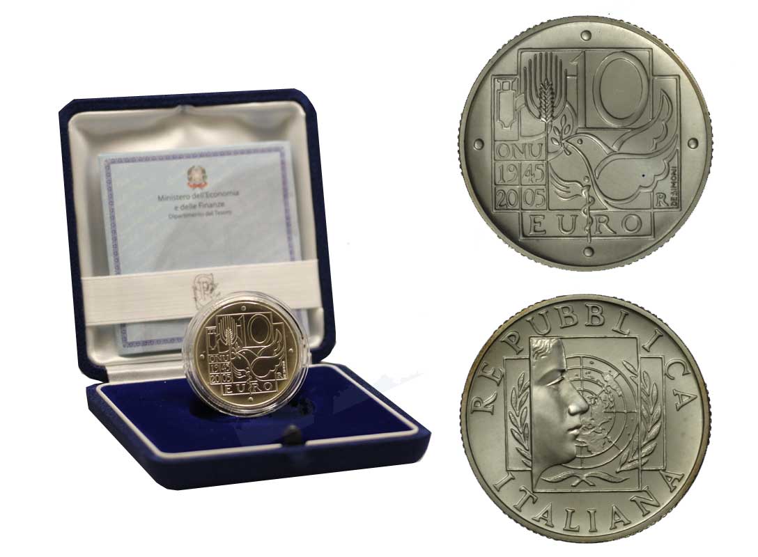 "60 Anniversario dell'Onu" - 10 Euro gr. 22,00 in arg. 925/