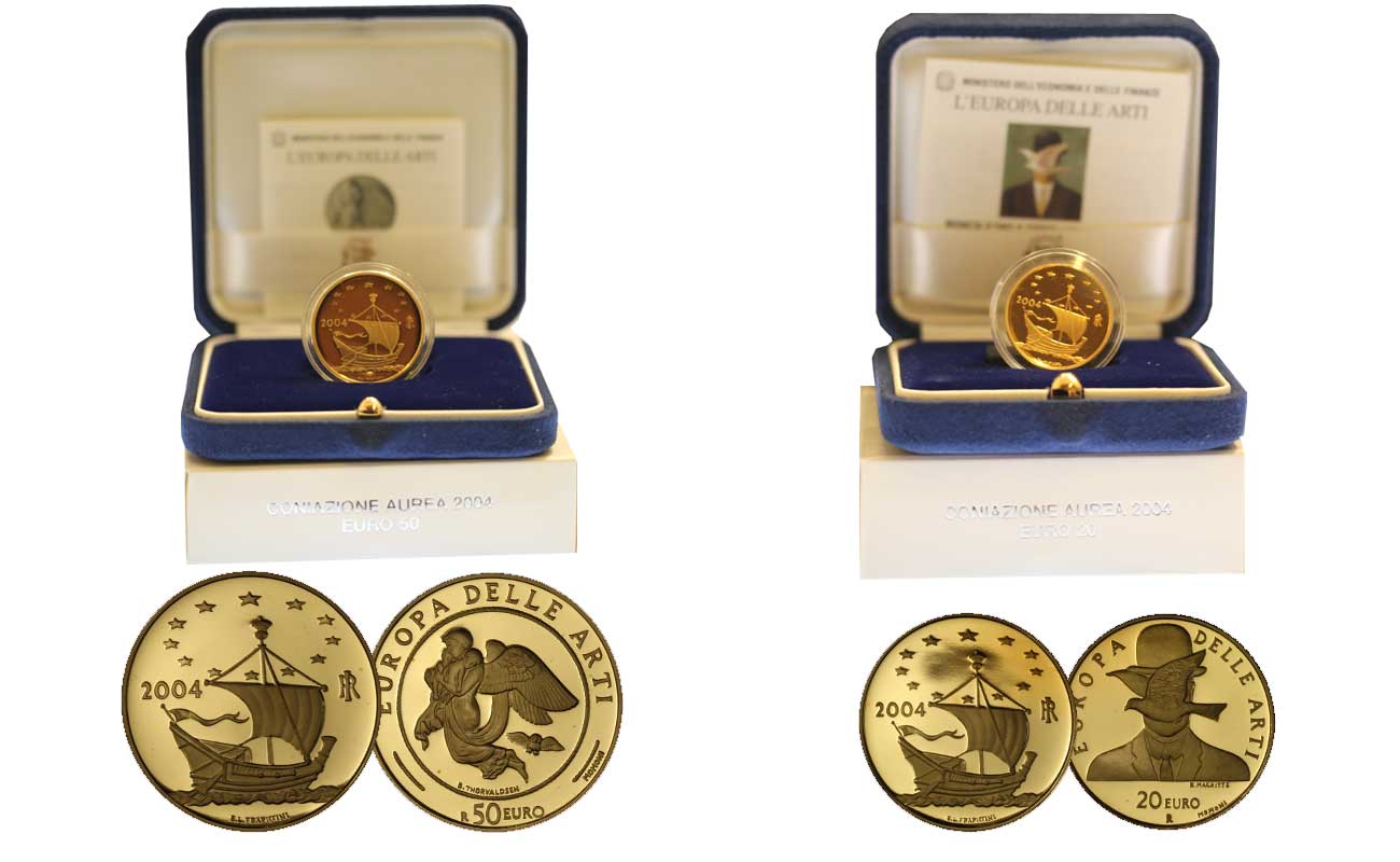 "Belgio-Danimarca" - 20,00 e 50,00 euro gr. 22,58 in oro 900/