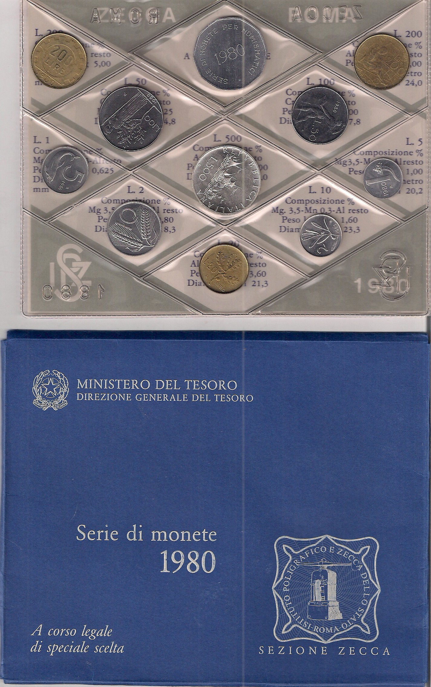 Serie completa di 11 monete confezionate dalla Zecca Italiana