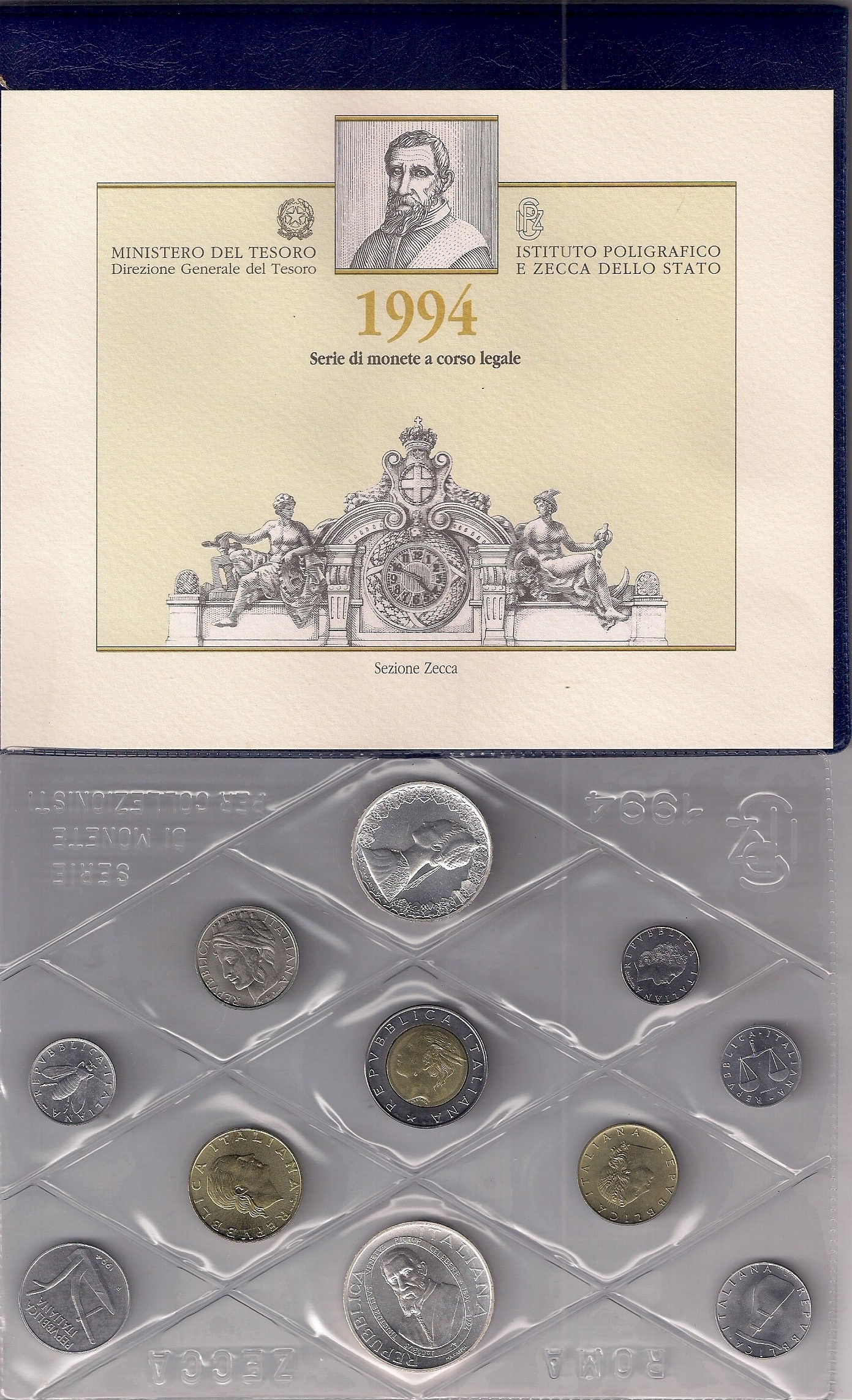 Serie completa di 11monete confezionate con L.1000 "Tintoretto"