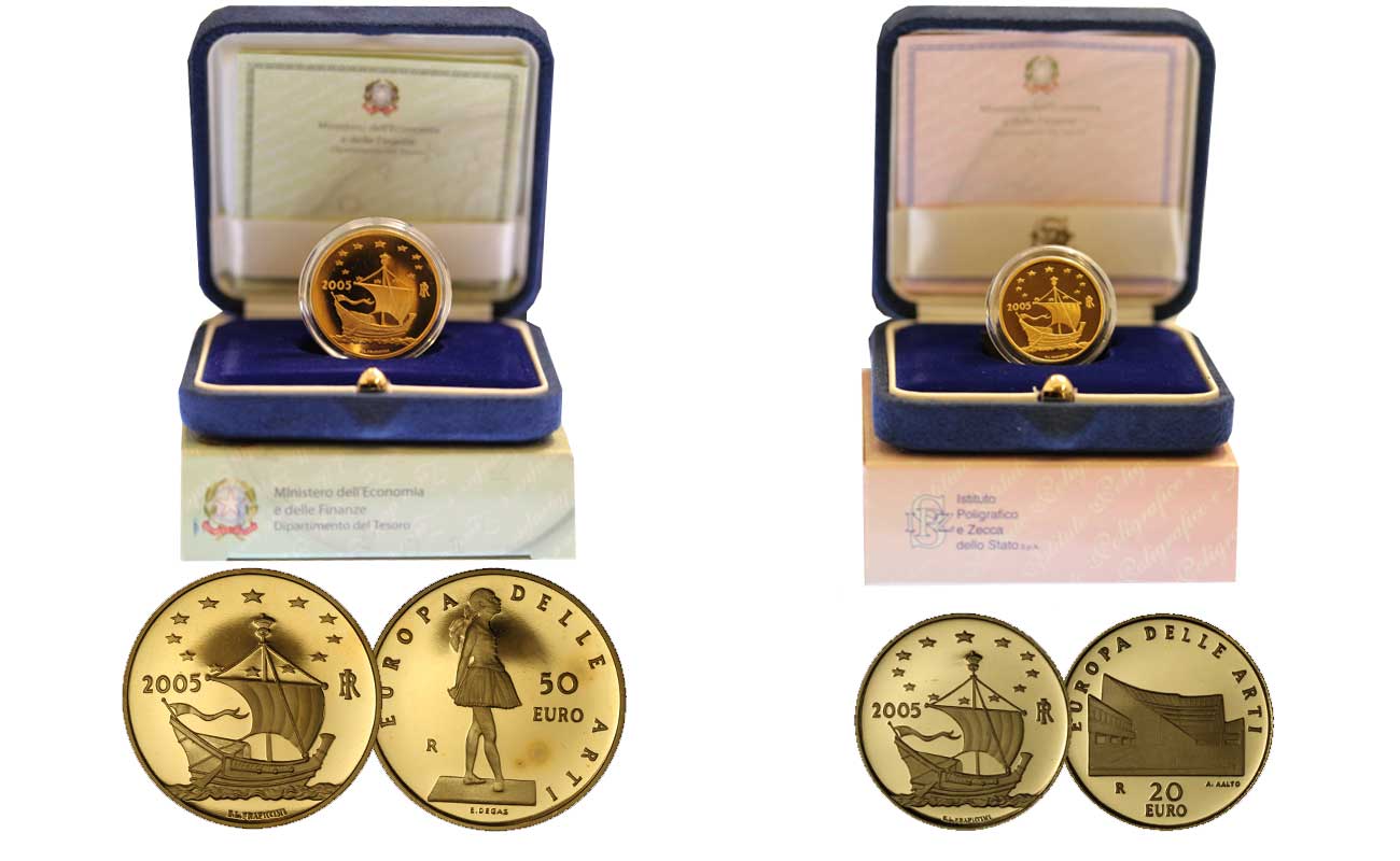 Europa delle arti "Finlandia-Francia" - 20,00 e 50,00 euro gr. 22,58 in oro 900/ 