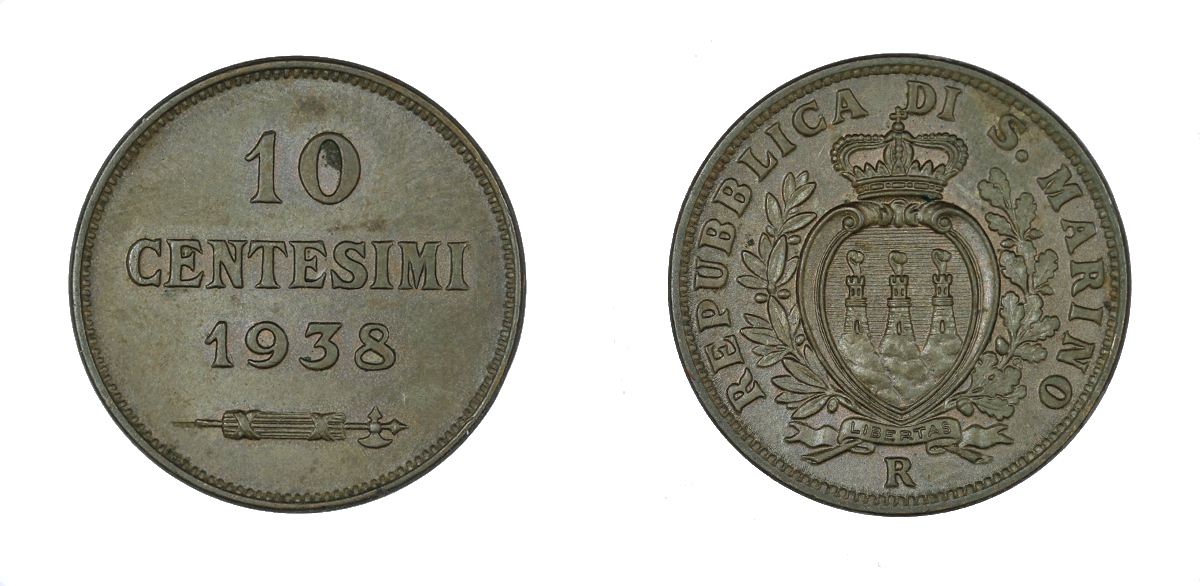10 centesimi in rame zecca di Roma