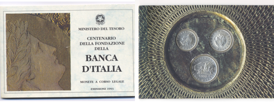 L.100 + 200 + 500 "Banca d' Italia" in confezione ufficiale