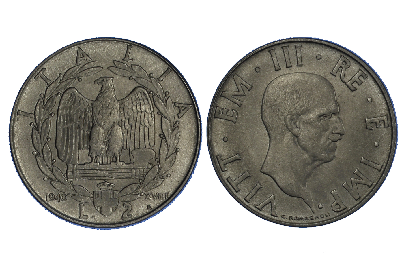 2 lire Impero (anno XVIII) magnetica - zecca di Roma