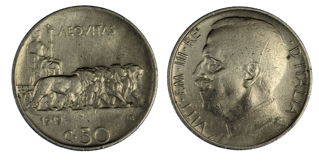 50 centesimi Leoni bordo rigato zecca di Roma