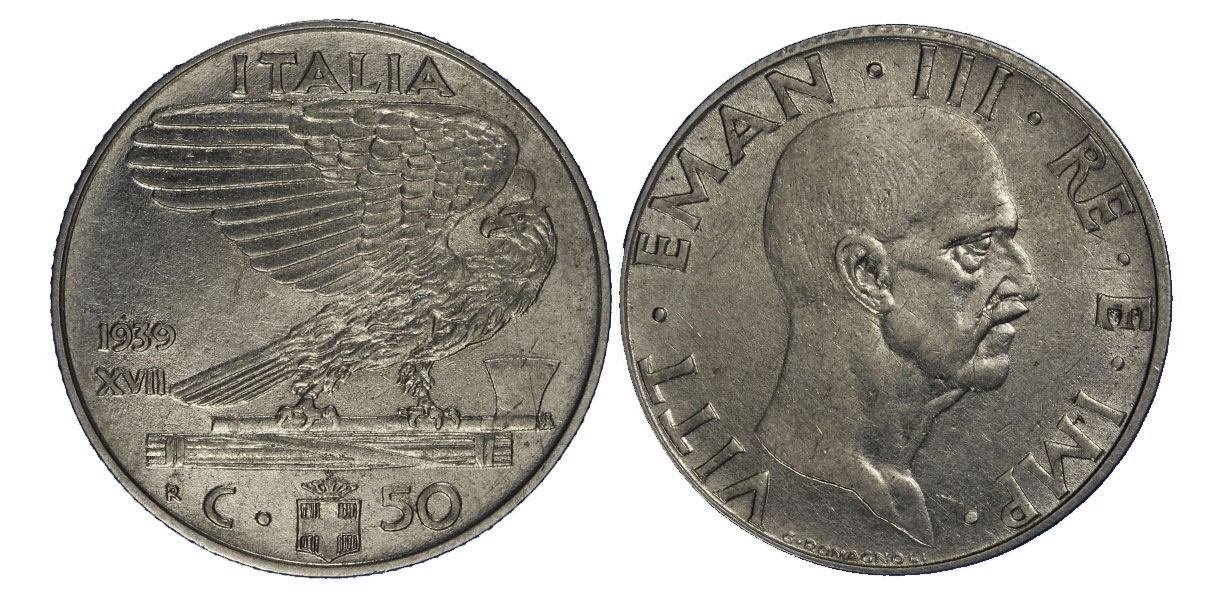 50 centesimi Impero (anno XVII) magnetica zecca di Roma