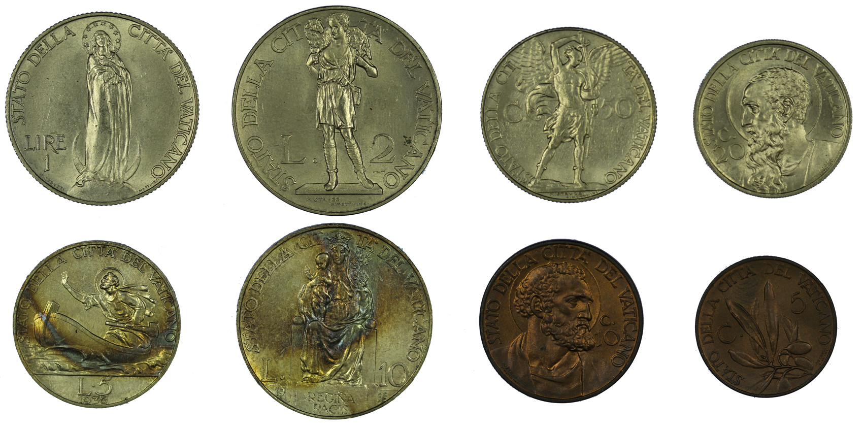 Serie completa di 8 monete "Papa Pio XI"