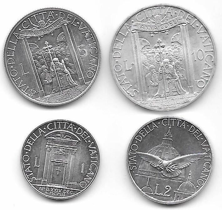 Serie completa di 4 monete "Papa Pio XII"