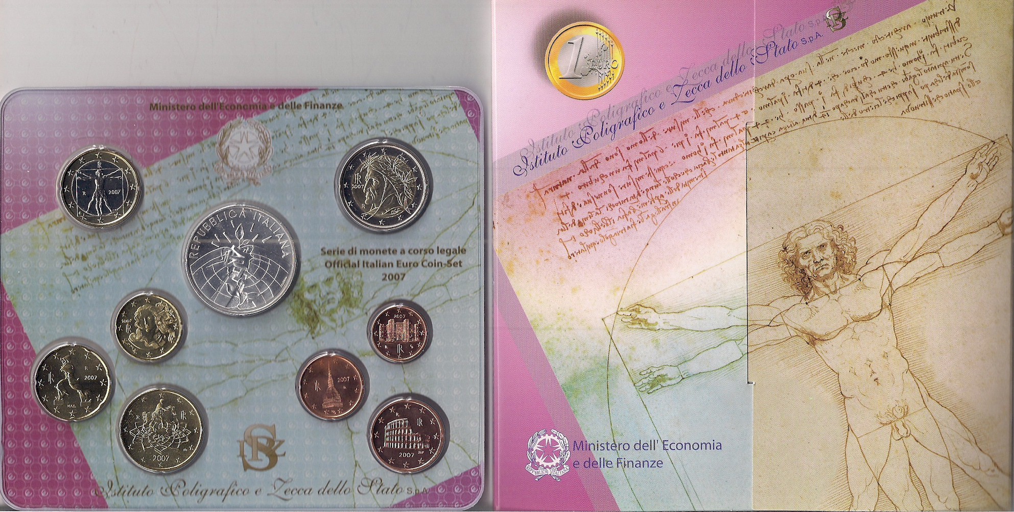 Serie completa di 9 monete in confezione ufficiale con moneta da 5 euro in Ag "5 Anniv. Rattifica Protocollo Kyoto"