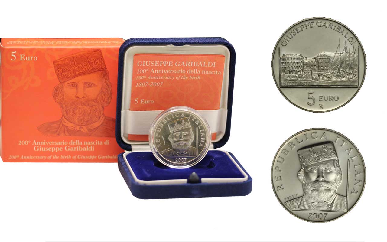 "Giuseppe Garibaldi" - 5 Euro gr. 18,00 in arg. 925/