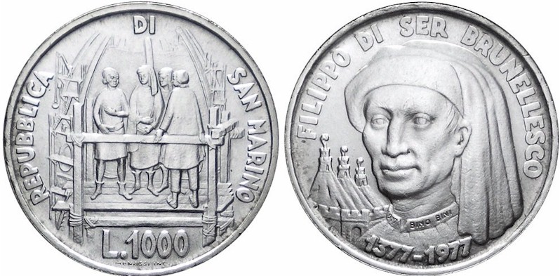 "Brunelleschi" - 1000  Lire gr. 14,60 in arg. 835/ - In conf. originale