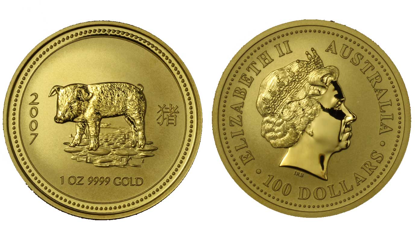 Calendario Cinese - Anno del Maiale - 100 dollari - 1 oncia gr. 31,103 oro 999/000