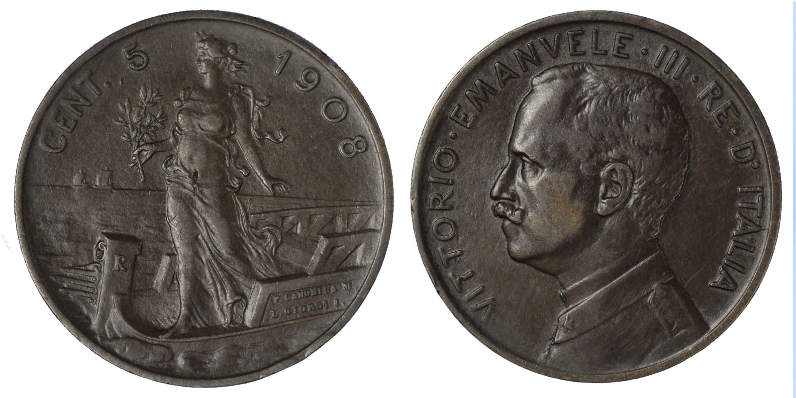 5 centesimi Italia su Prora zecca di Roma