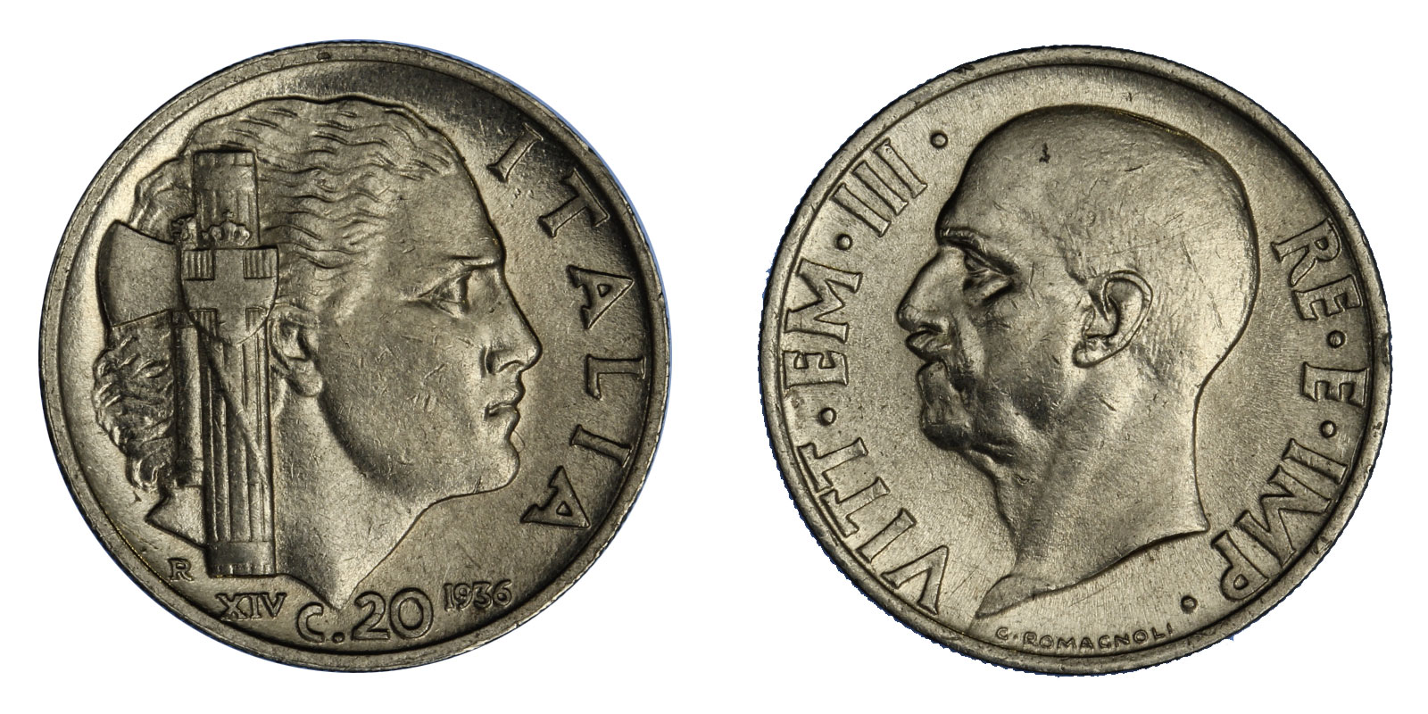 20 centesimi Impero (anno XIV) zecca di Roma