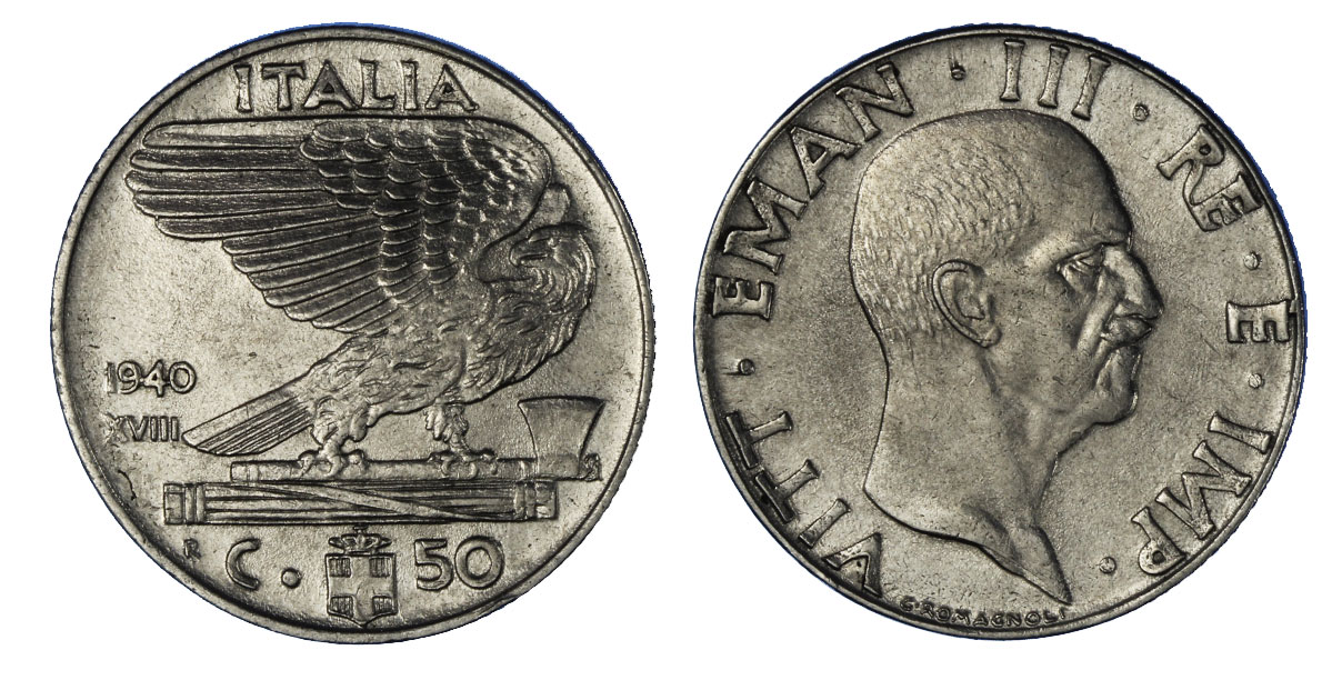 50 centesimi Impero (anno XVIII) magnetica zecca di Roma