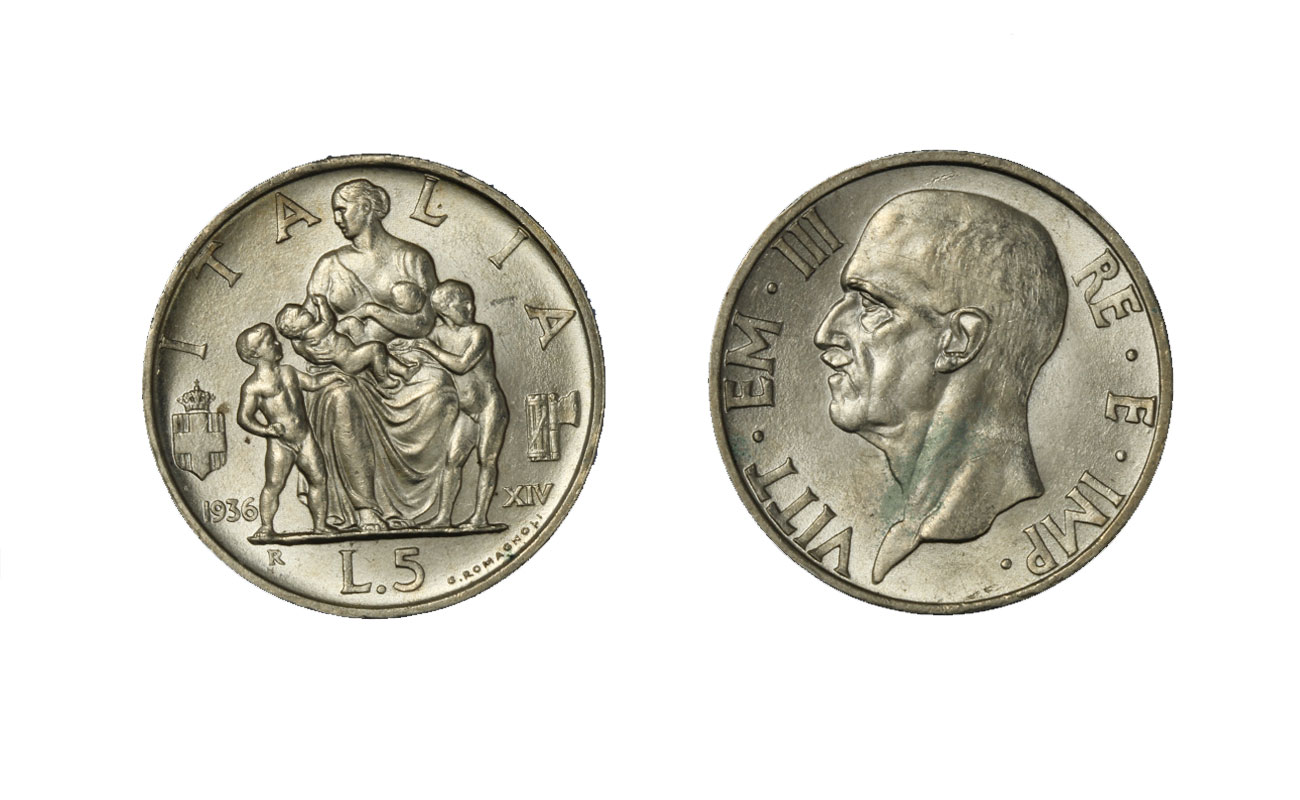5 lire in argento Fecondit (anno XIV) zecca di Roma