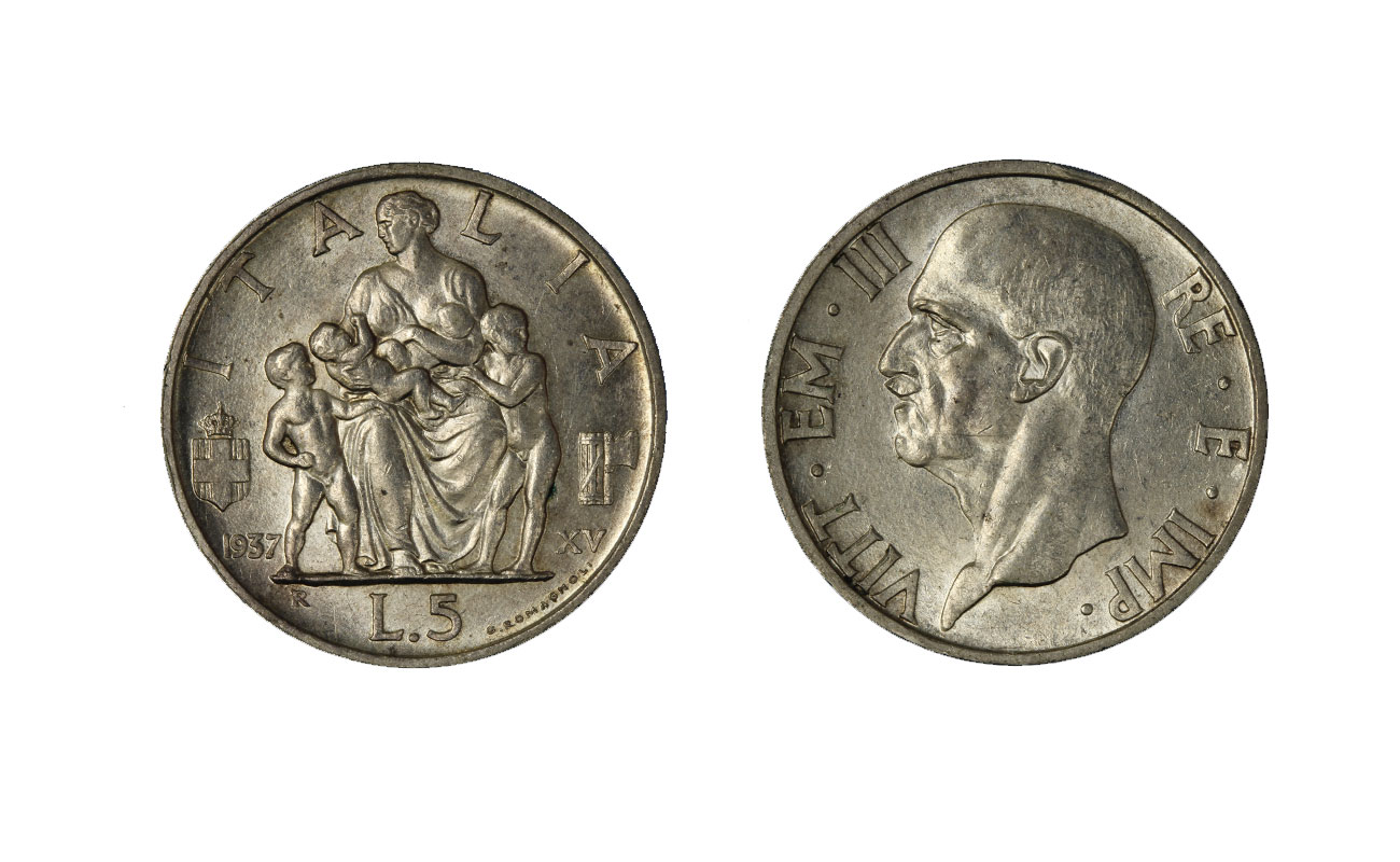 5 lire in argento Fecondit (anno XV) - zecca di Roma