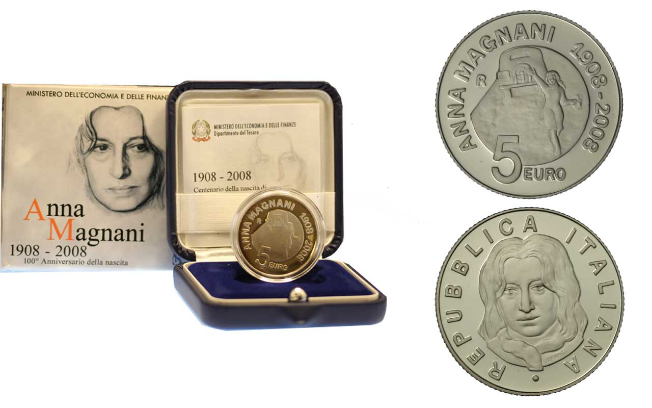 "Anna Magnani" - 5 Euro gr. 18,00 in arg. 925/