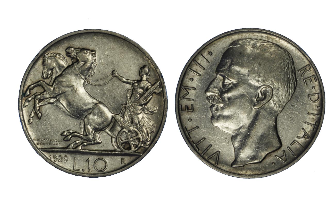 10 lire in argento Biga zecca di Roma
