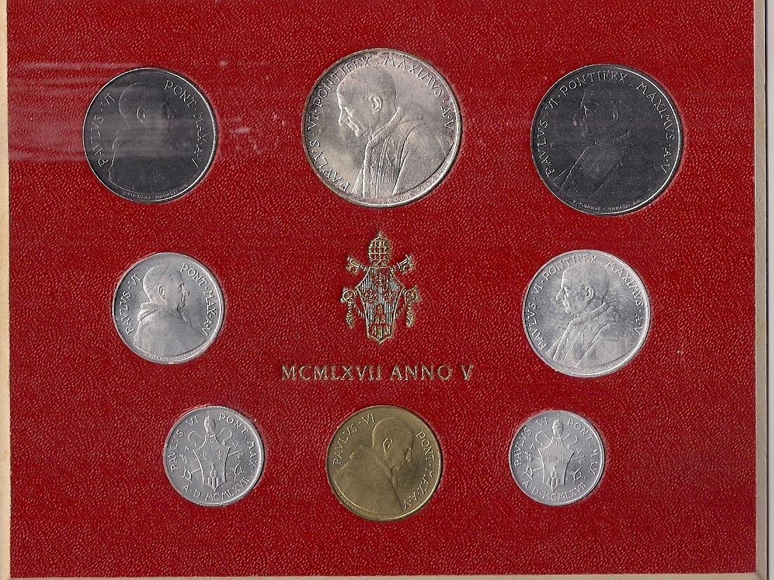 Serie completa di 8 monete "Paolo VI - anno 5 "
