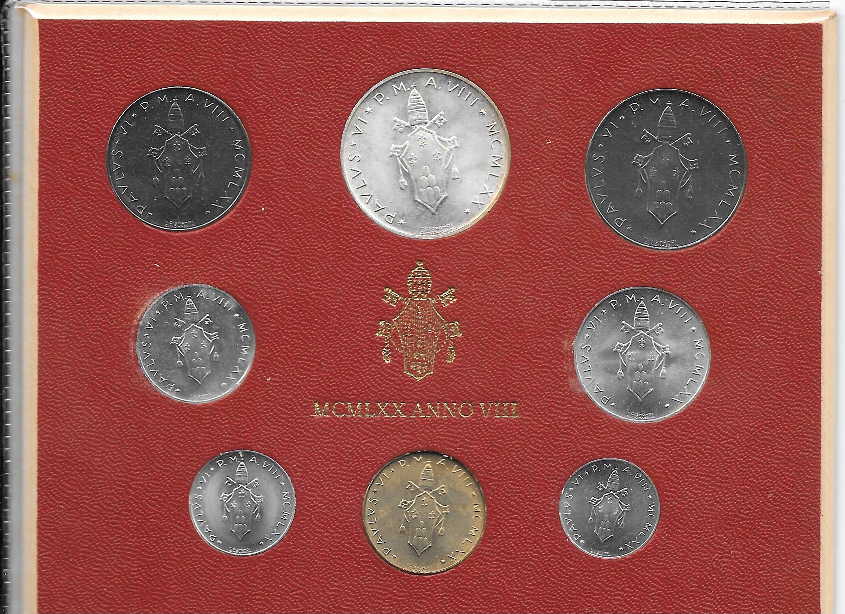 Serie completa di 8 monete "Paolo VI - anno 8 "