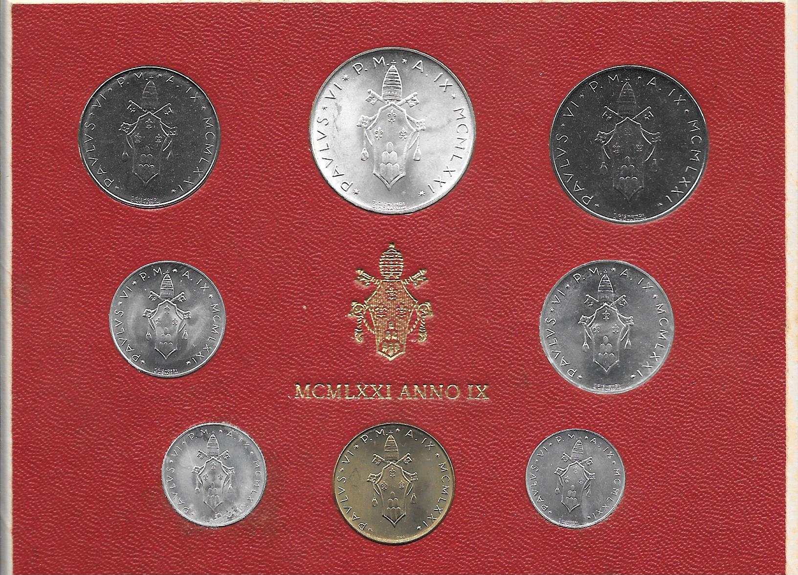 Serie completa di 8 monete " Paolo VI - anno 9"