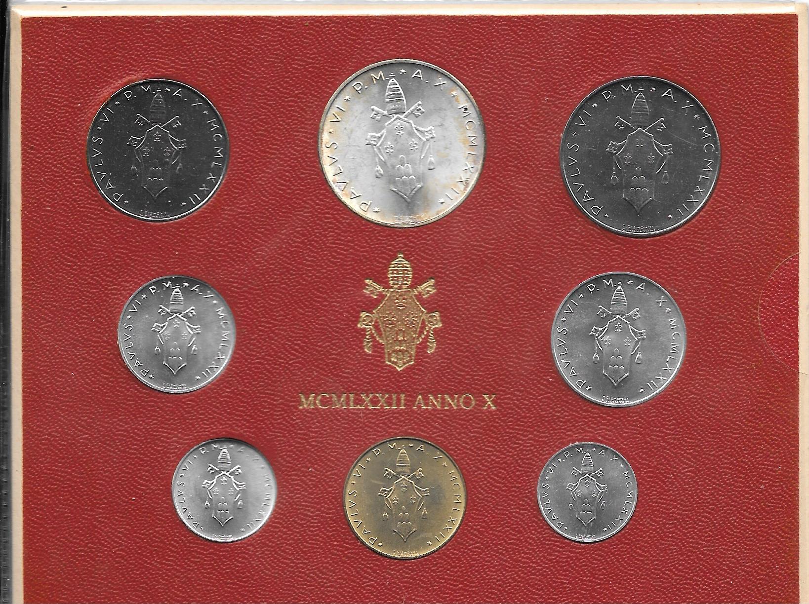 Serie completa di 8 monete " Paolo VI - anno 10 "