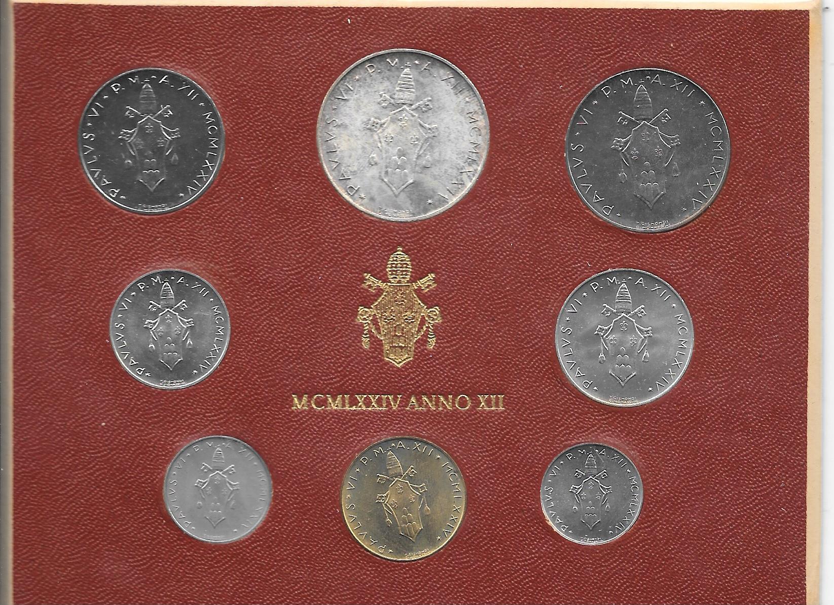 Serie completa di 8 monete " Paolo VI - anno 12 "