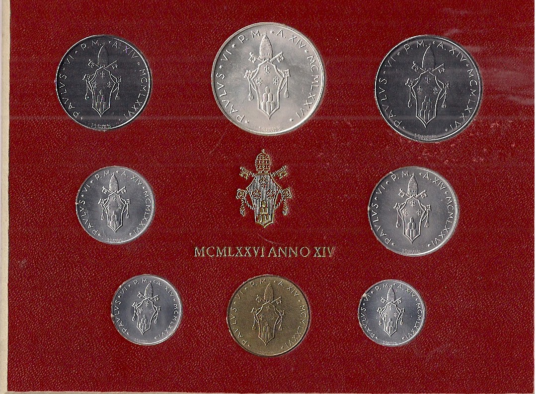 Serie completa di 8 monete "Paolo VI - anno 14 "