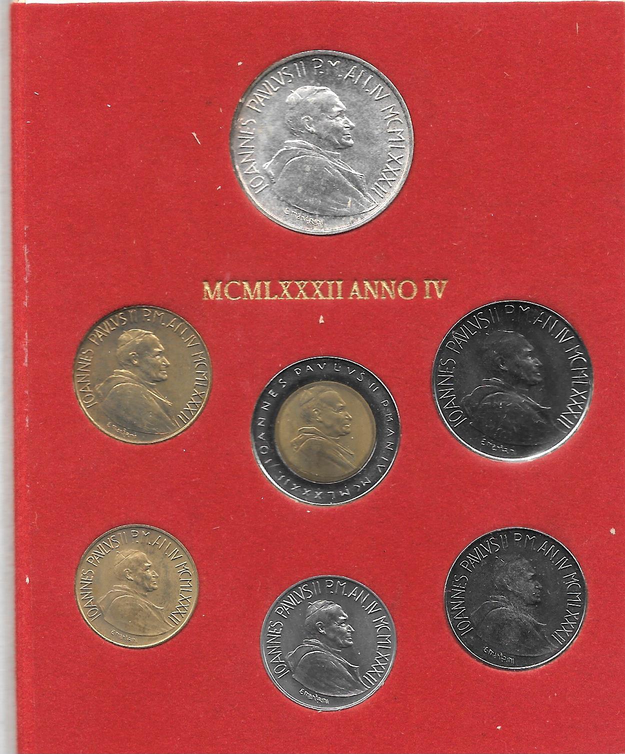 Serie completa di 7 monete "Giovanni Paolo II - anno 4 "