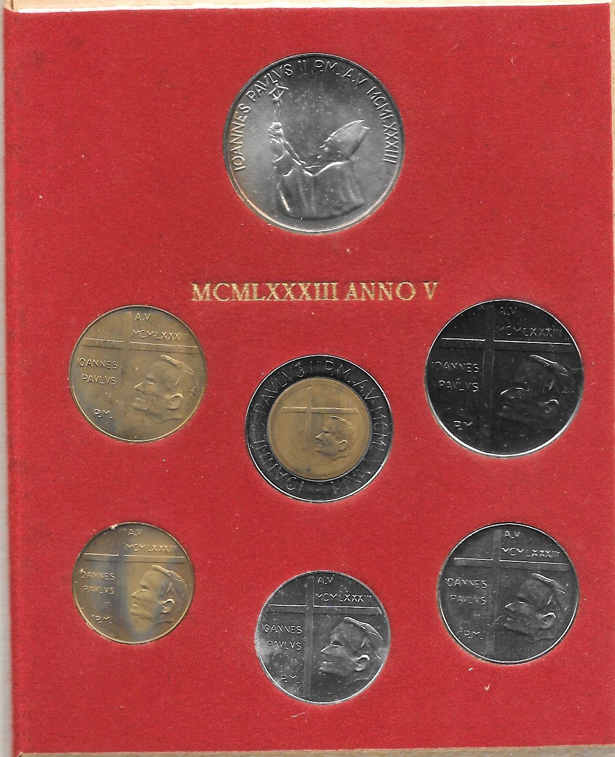 Serie completa  di 7 monete " Giovanni Paolo II - anno 5 "