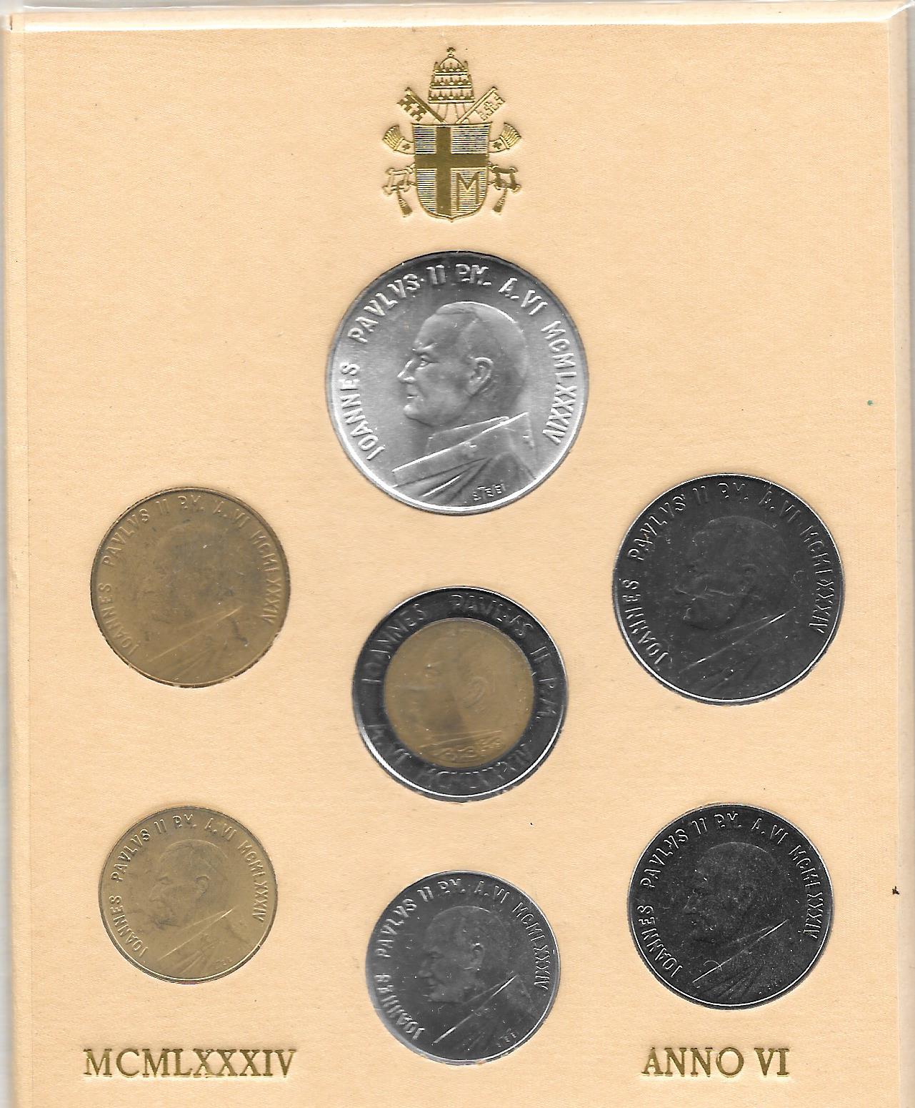 Serie completa di 7 monete "Giovanni Paolo II - anno 6 "