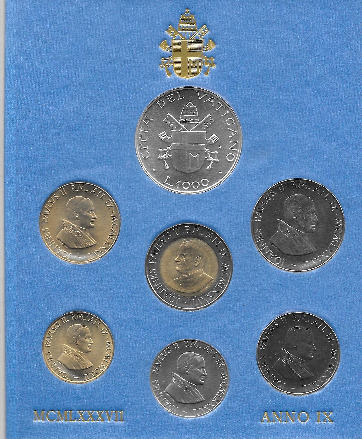 Serie completa di 7 monete " Giovanni Paolo II - anno 9 "