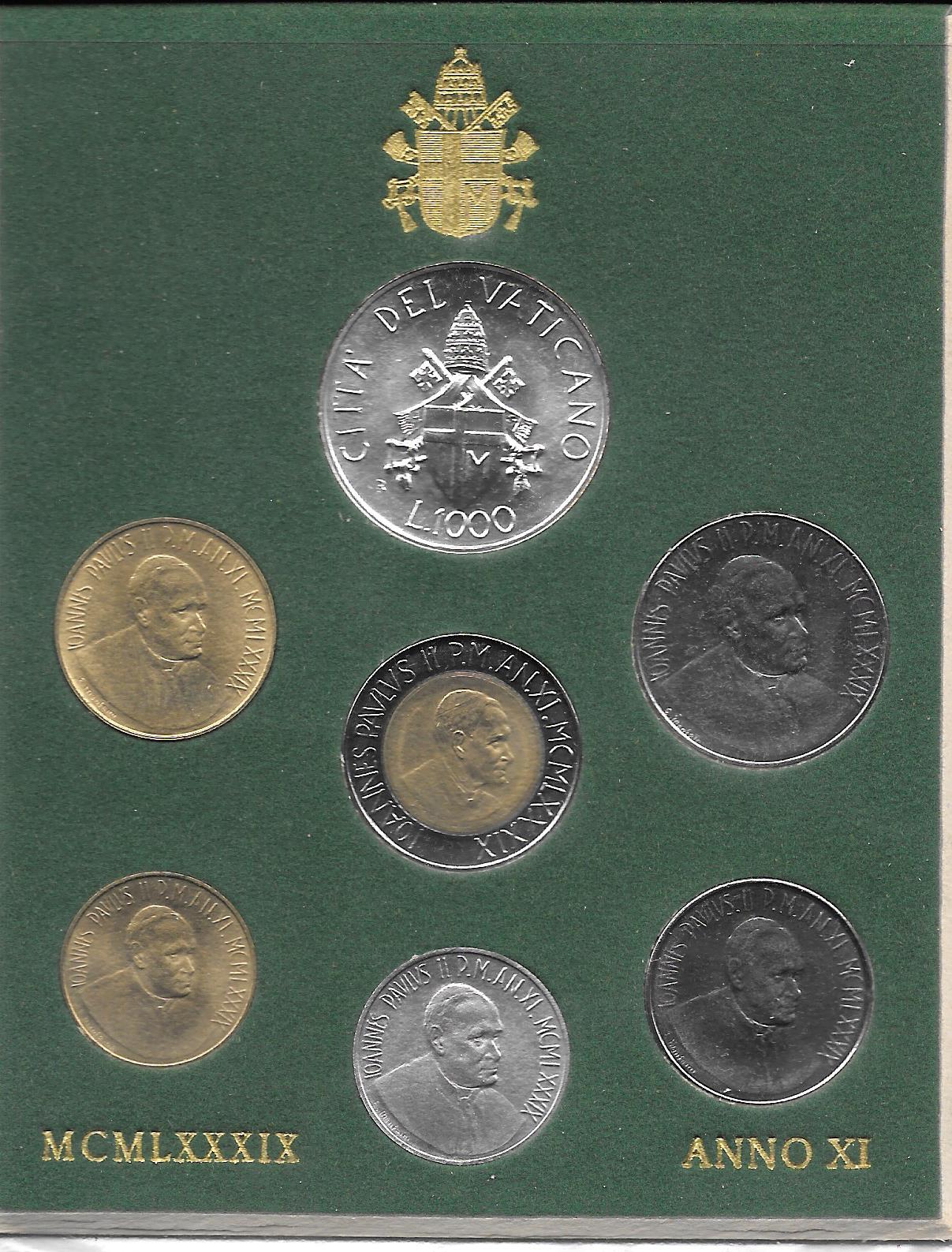 Serie completa di 7 monete " Giovanni Paolo II - anno 11 "