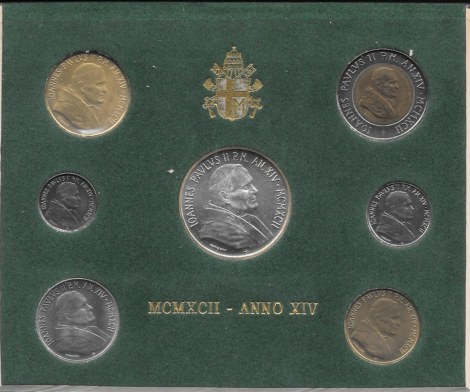 Serie completa di 7 monete " Giovanni Paolo II - anno 14 "