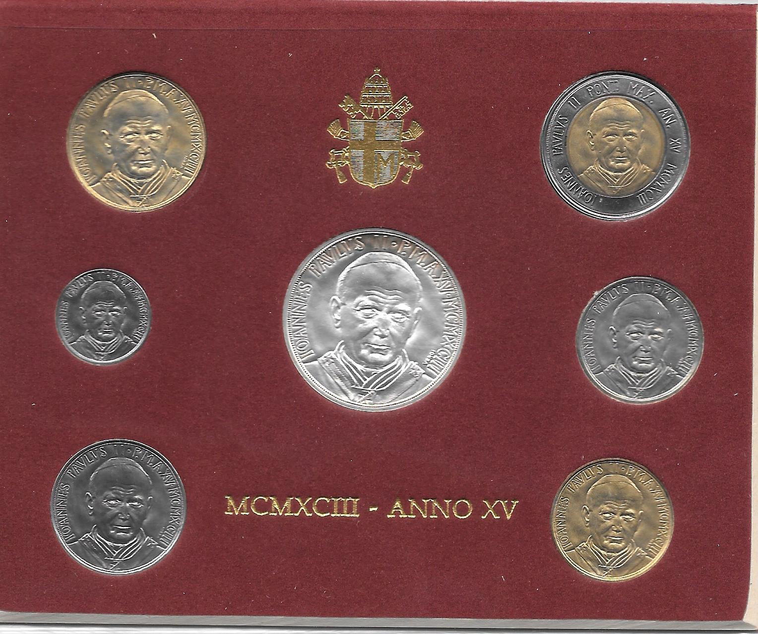Serie completa di 7 monete "Giovanni Paolo II - anno 15 "