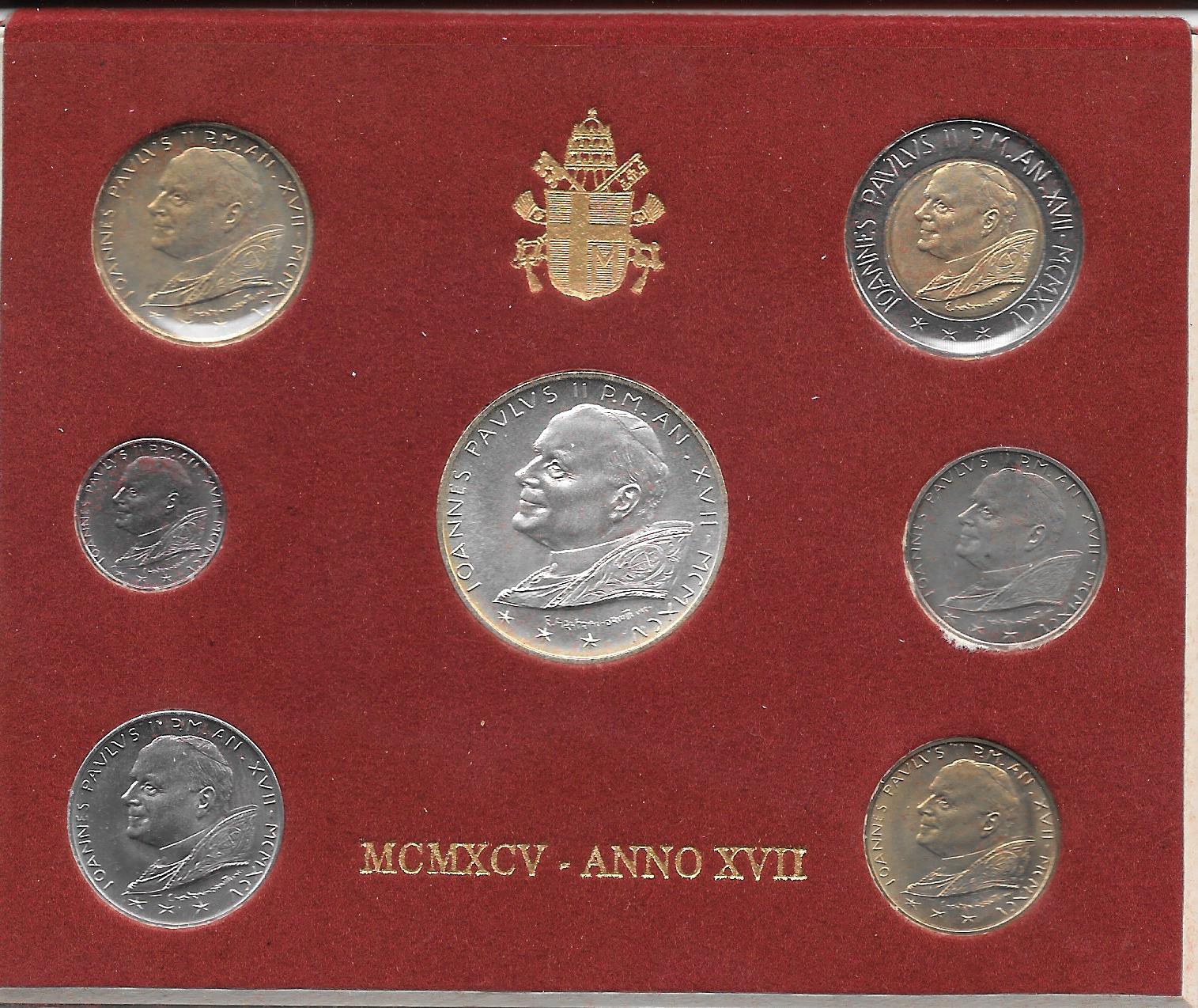 Serie completa di 7 monete " Giovanni Paolo II - anno 17 "