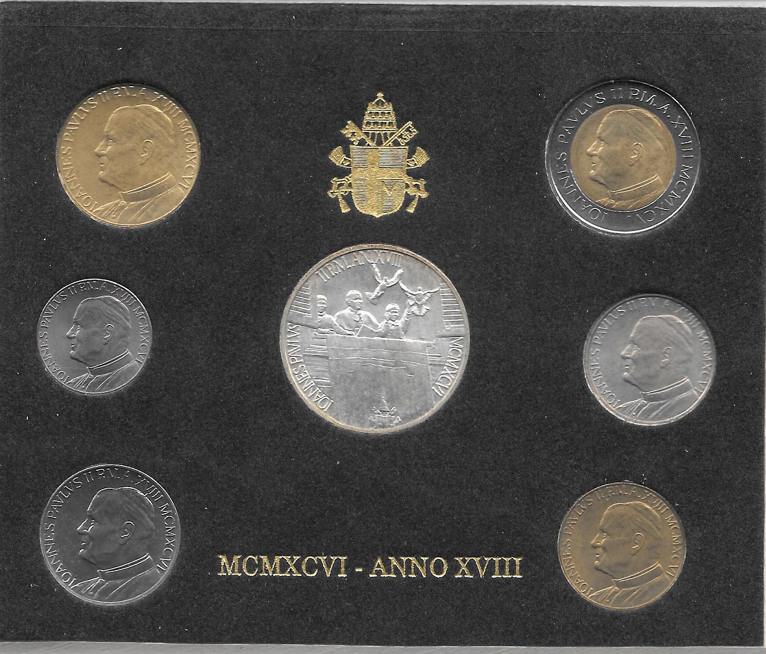 Serie completa di 7 monete "Giovanni Paolo II - anno 18 "