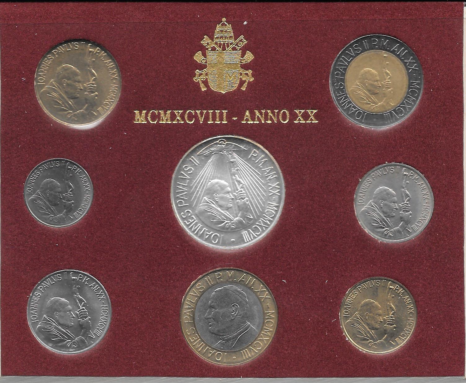 Serie completa di 8 monete " Giovanni Paolo II - anno 20 "