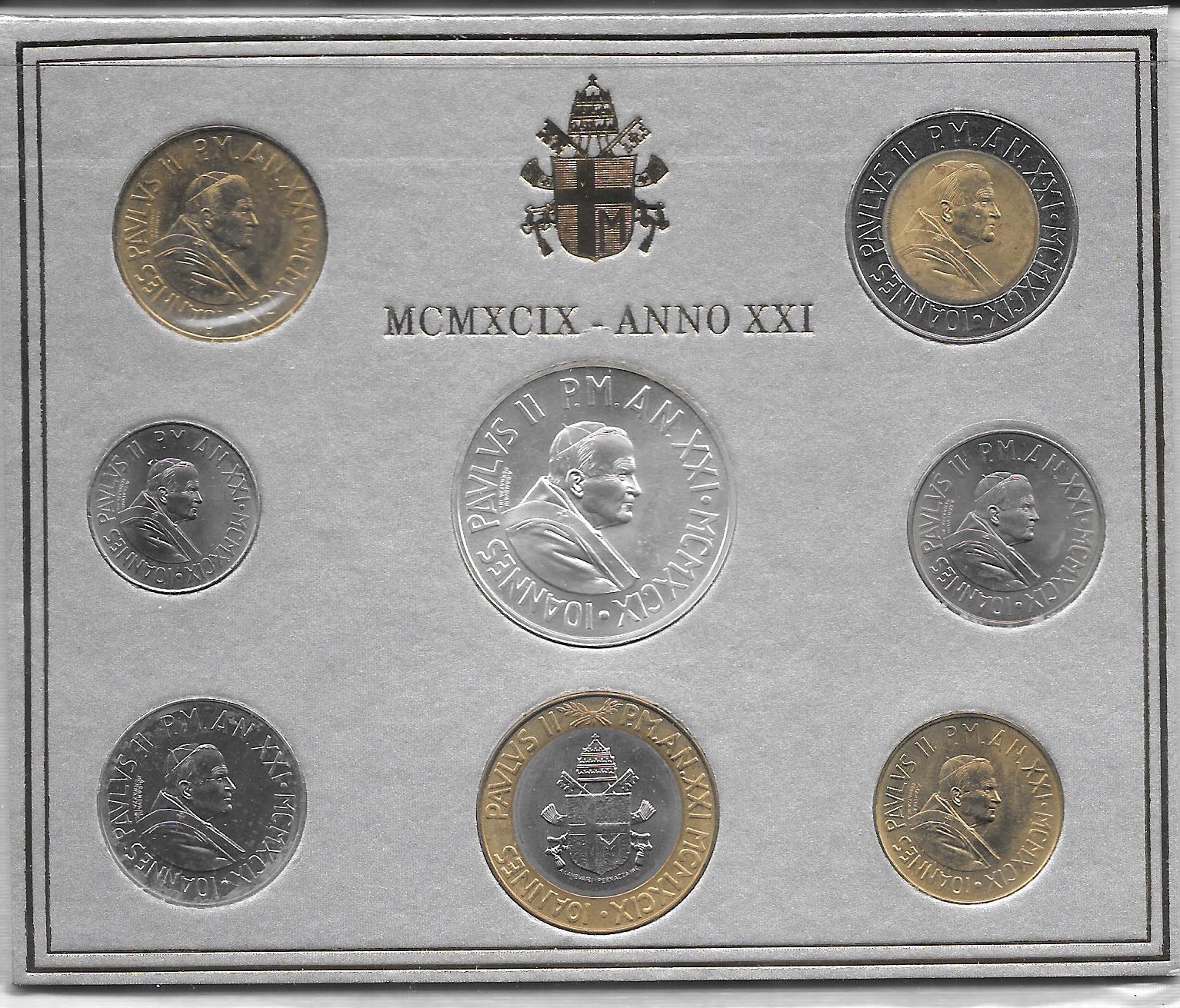 Serie completa di 8 monete " Giovanni Paolo II - anno 21 "