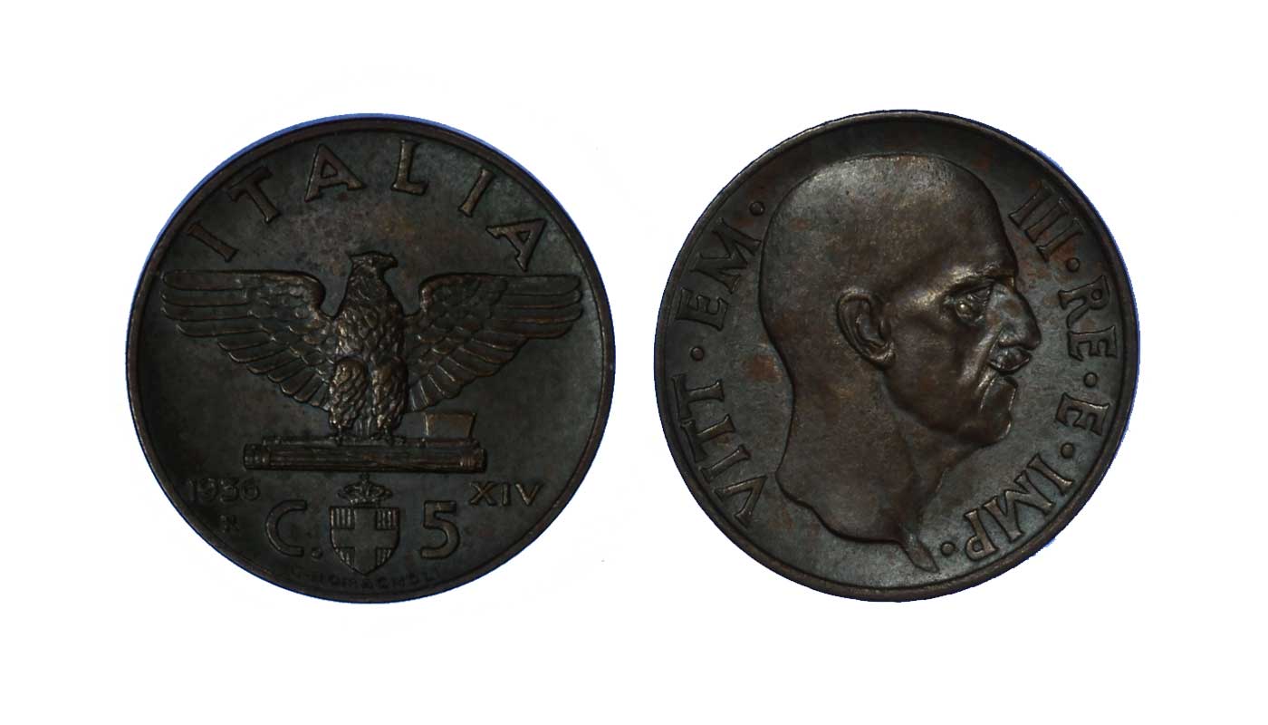 5 centesimi Impero anno XIV zecca di Roma