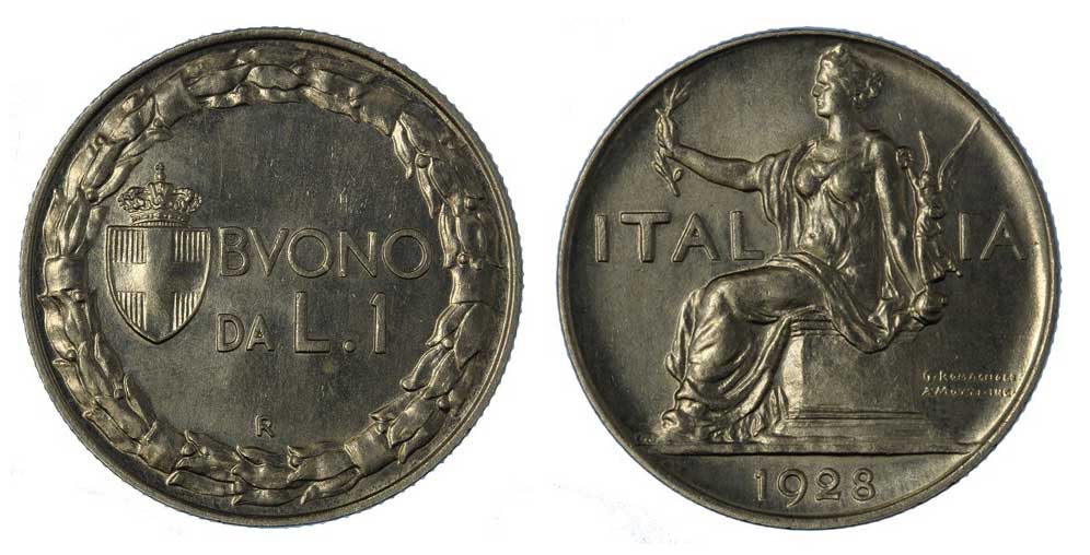 Buono da 1 lira Italia Seduta zecca di Roma