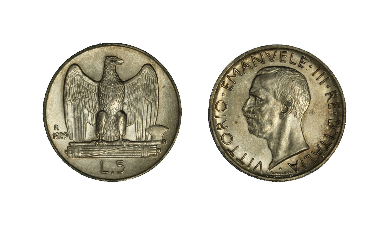 5 lire in argento Aquilino (2 rosette) -  zecca di Roma