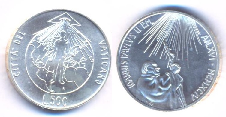Enciclica Veritatis Splendor - 500 Lire commemorativa in argento