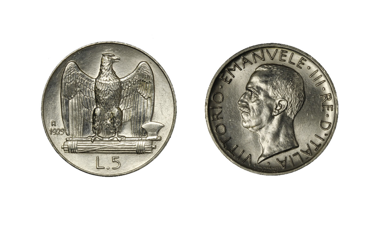 5 lire in argento Aquilino zecca di Roma