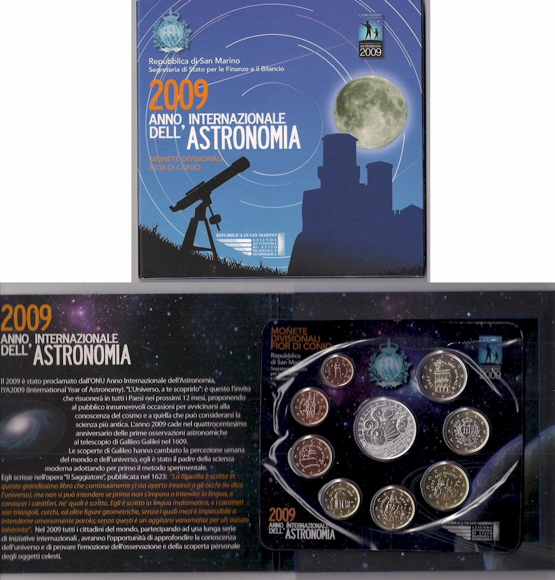 San Marino - Serie completa di 9 monete con 5 euro in ag. "Astronomia" 